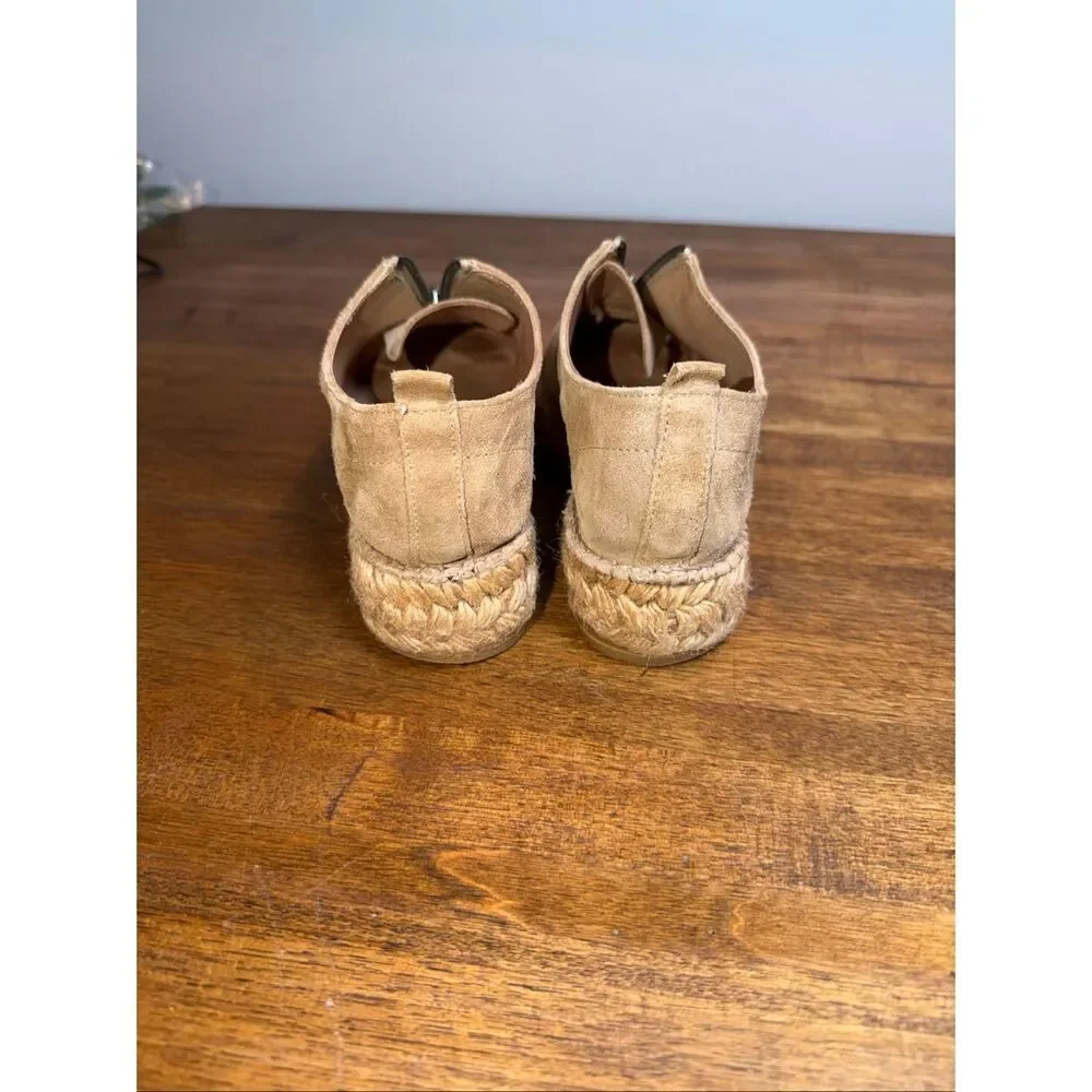 Eric Michael Taupe Leather Serena Espadrille Shoe with Top Zipper